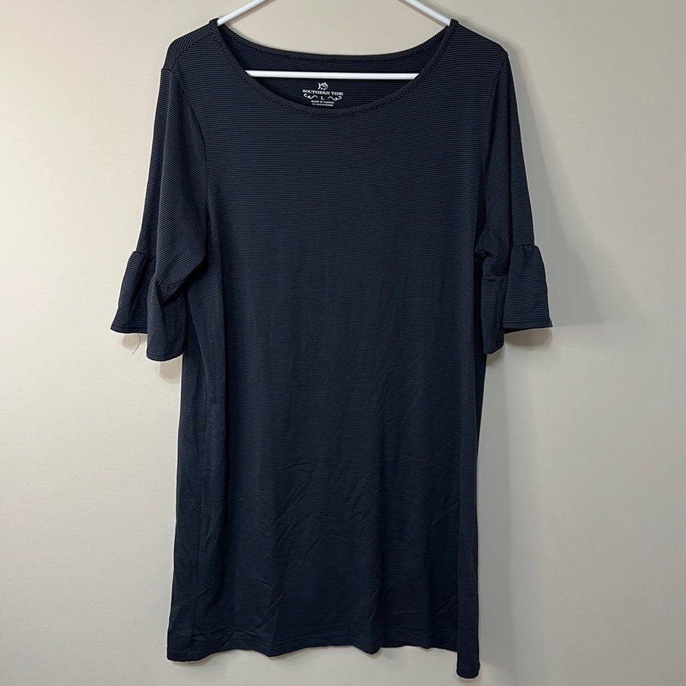 Southern Tide Navy Ruffle Sleeve Midi Dress
